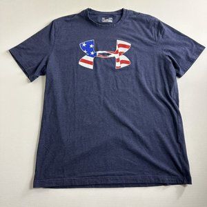 Under Armour Shirt Mens Blue American Flag Graphic Print USA Heatgear Size Large